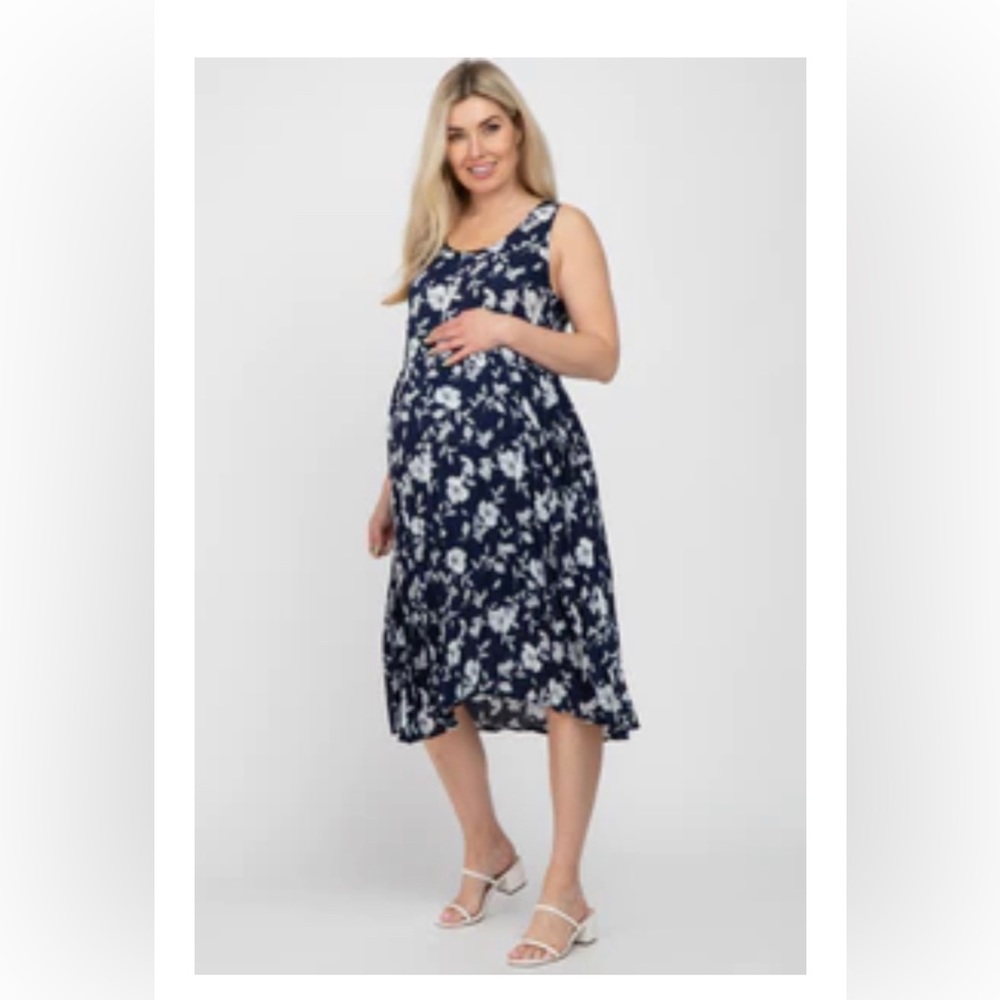 PinkBlush Navy Floral Pleated Maternity Dress
